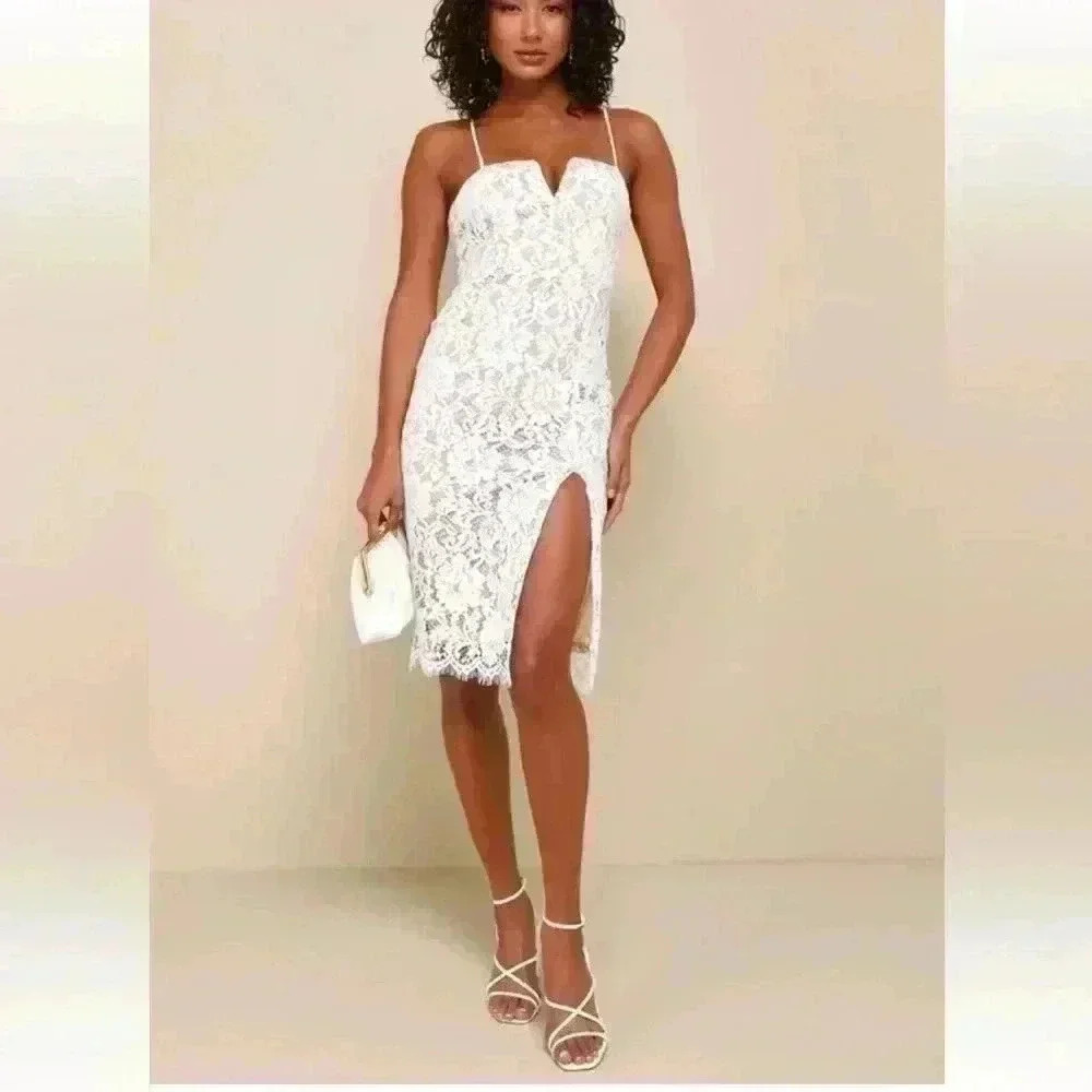 Amazing Allure White Crochet Lace Bodycon Midi Dress Lulu’s